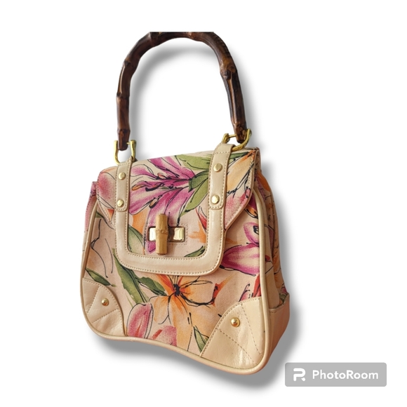 Bamboo Handle Flora Vintage Handbag - Picture 6 of 6